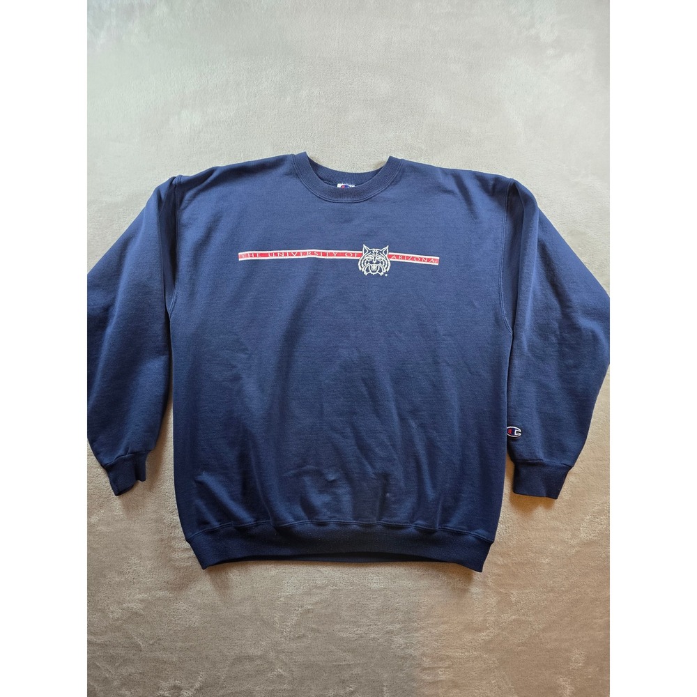 Arizona Wildcats Sweatshirt Men L Blue Crewneck Fleece Champion Fits Small *Read